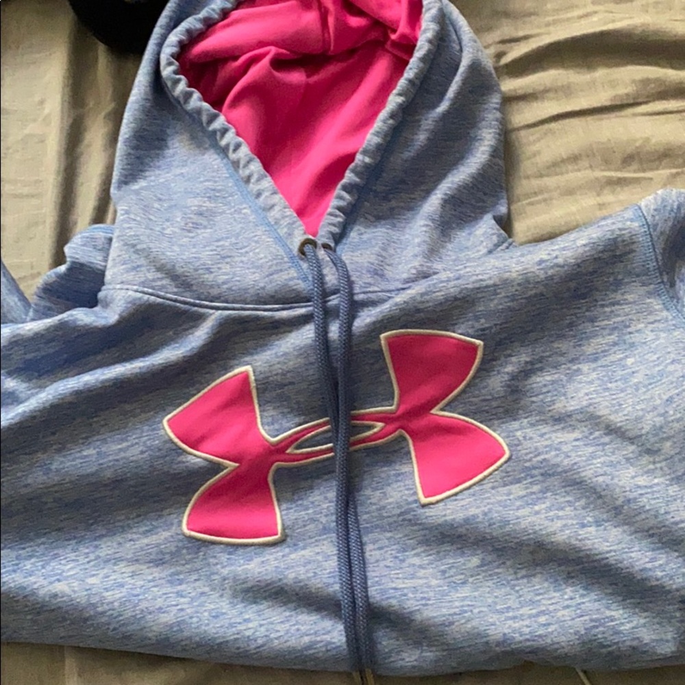 pink and blue under armor hoodie